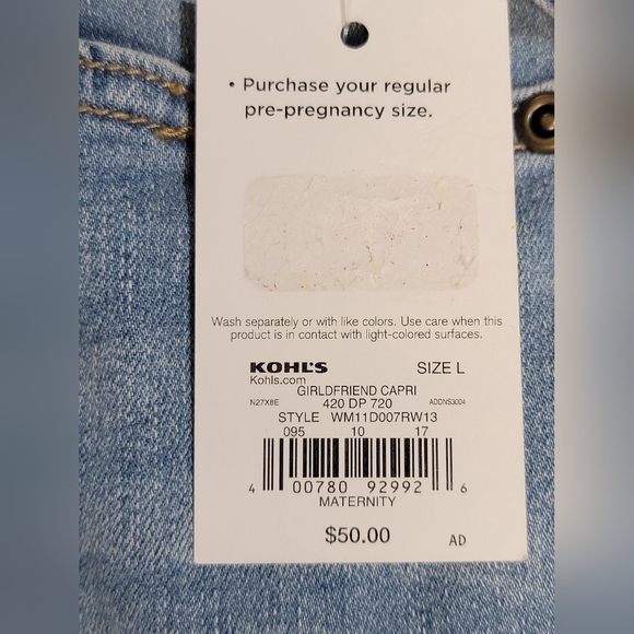 a:glow Maternity Girlfriend Capri Crop Denim Jeans Womens Size Large - Picture 10 of 11